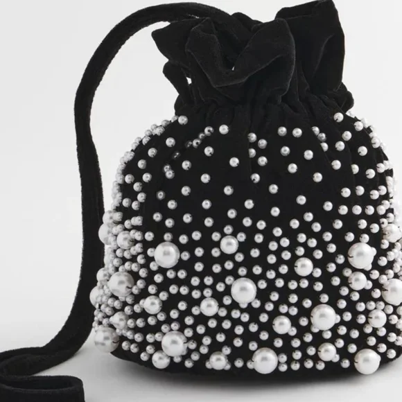 Chico's Faux Pearl & Velvet Crossbody Bucket Bag 💫 - Picture 5 of 12